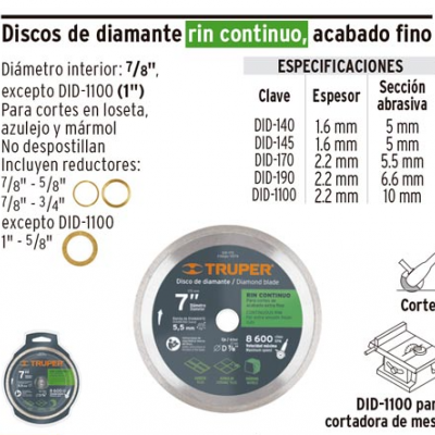 DISCO DE DIAMANTE RIN CONTINUO ACABADO FINO 4 1/2"
