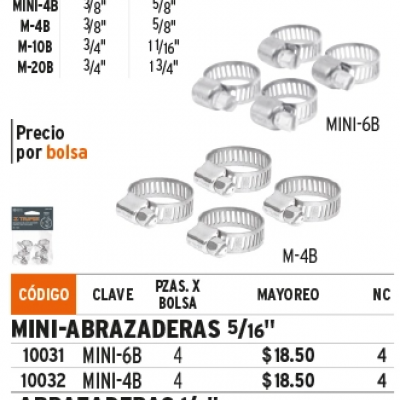ABRAZADERA ACERO INOXIDABLE 5/16" 6B PAQ C/4